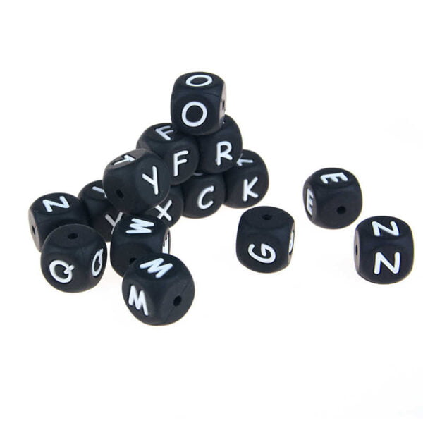 Letter beads - Silicone - 12mm (Black)