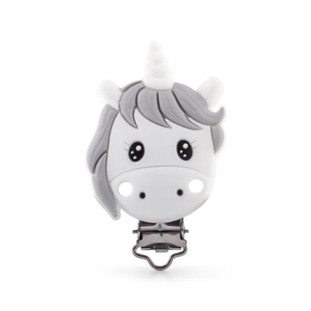 Silicone clip - Cute Unicorn - Grey