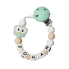 Bib with the name Johan in beige and white with mint motif pearl and clip